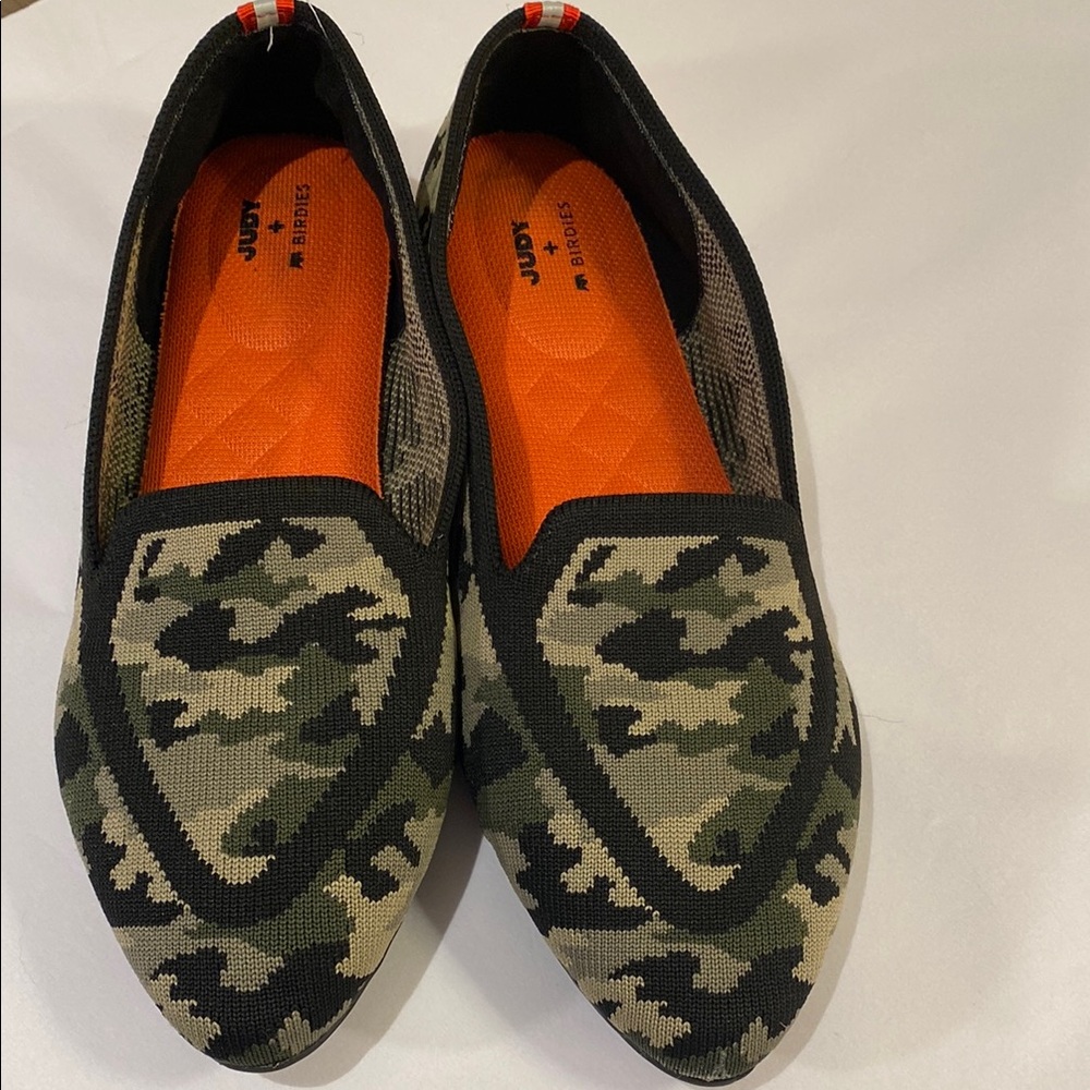 Birdies + Judy camo olive green black knit Blackbird washable loafers Sz 7